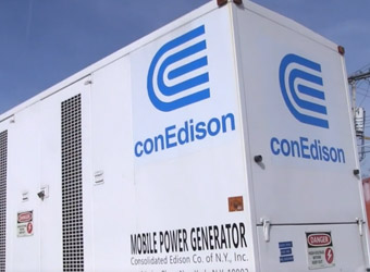 Con Edison mobile power generator sitting outside.